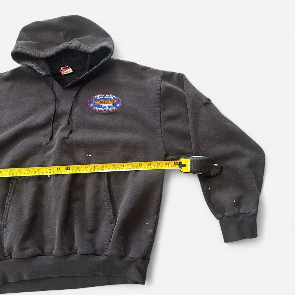 Union Line Faded Black vintage 90s distressed construction hoodie - Picture 4 of 6